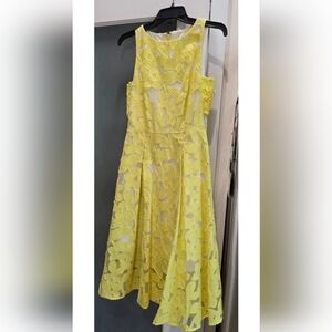 Antonio Melani Sunshine Yellow floral embroidery Midi dress, Fit & Flare,Cut Out
